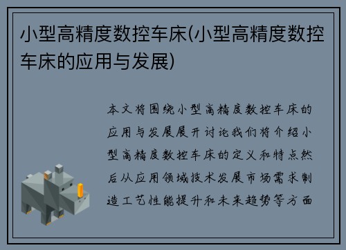 小型高精度数控车床(小型高精度数控车床的应用与发展)